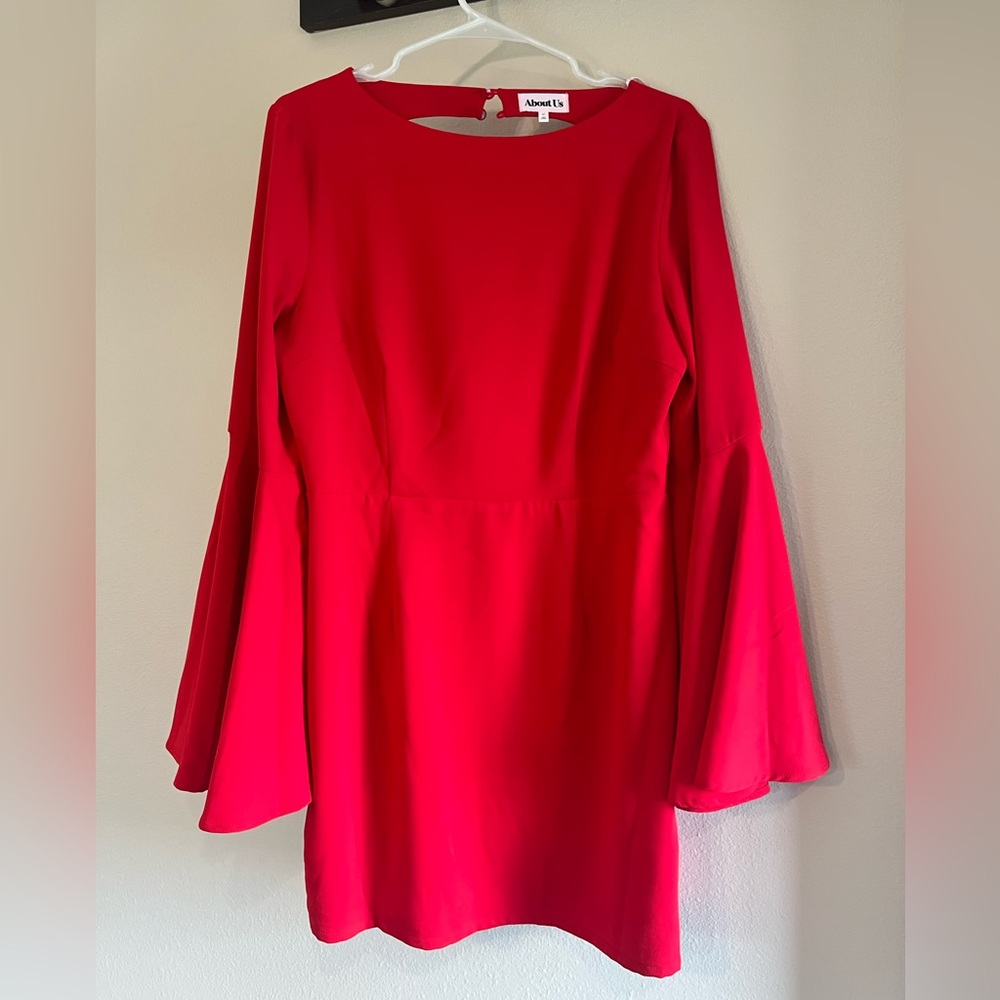 Red Long Sleeve Open Back Dress